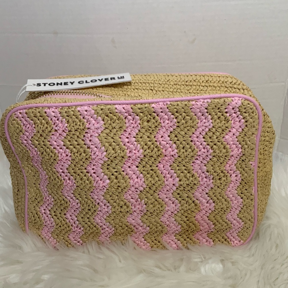 New Stoney Clover Lane large Raffia Woven Pouch Bag